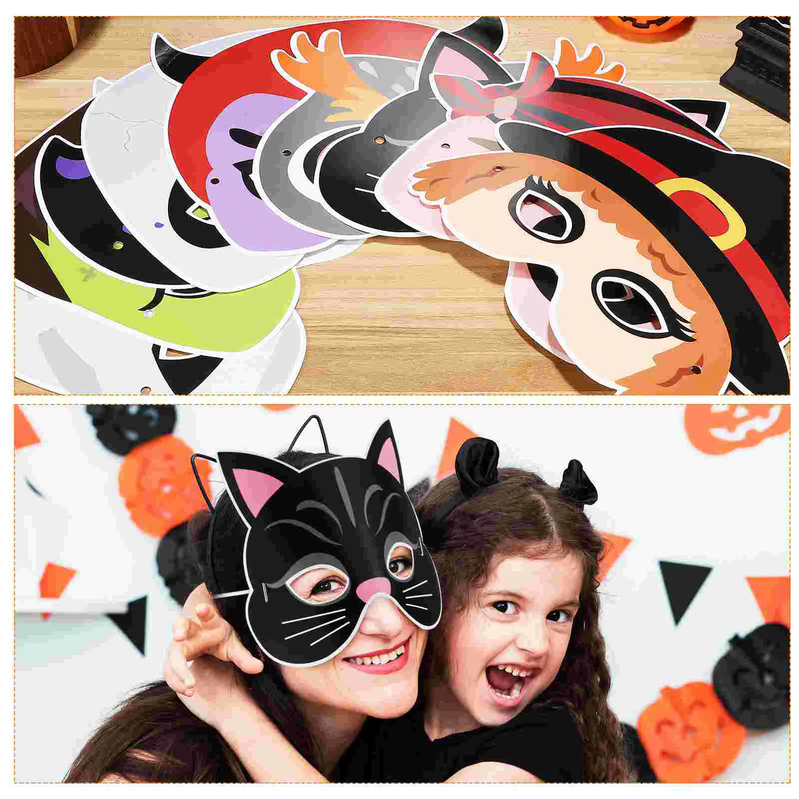 9 Pcs Halloween Masks 9-piece Set with Elastic Cord Kids Face Party Accessory Makeup Prop Women Paper Masquerade Child