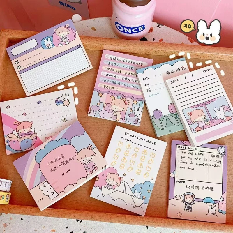Office School Supplies Ins Cartoon Girl Note Cute Girl Korean Version Message Student Plan Lovely Memo Pad  Kawaii Stationery