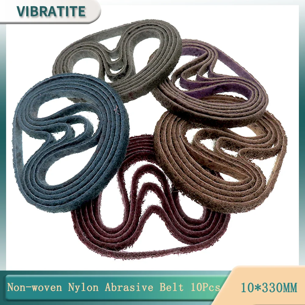 10Pcs 10*330MM Non-woven Nylon Abrasive Belt 120-600# Coarse Grinding to Fine for Stainless Steel Metal Striping Deburring