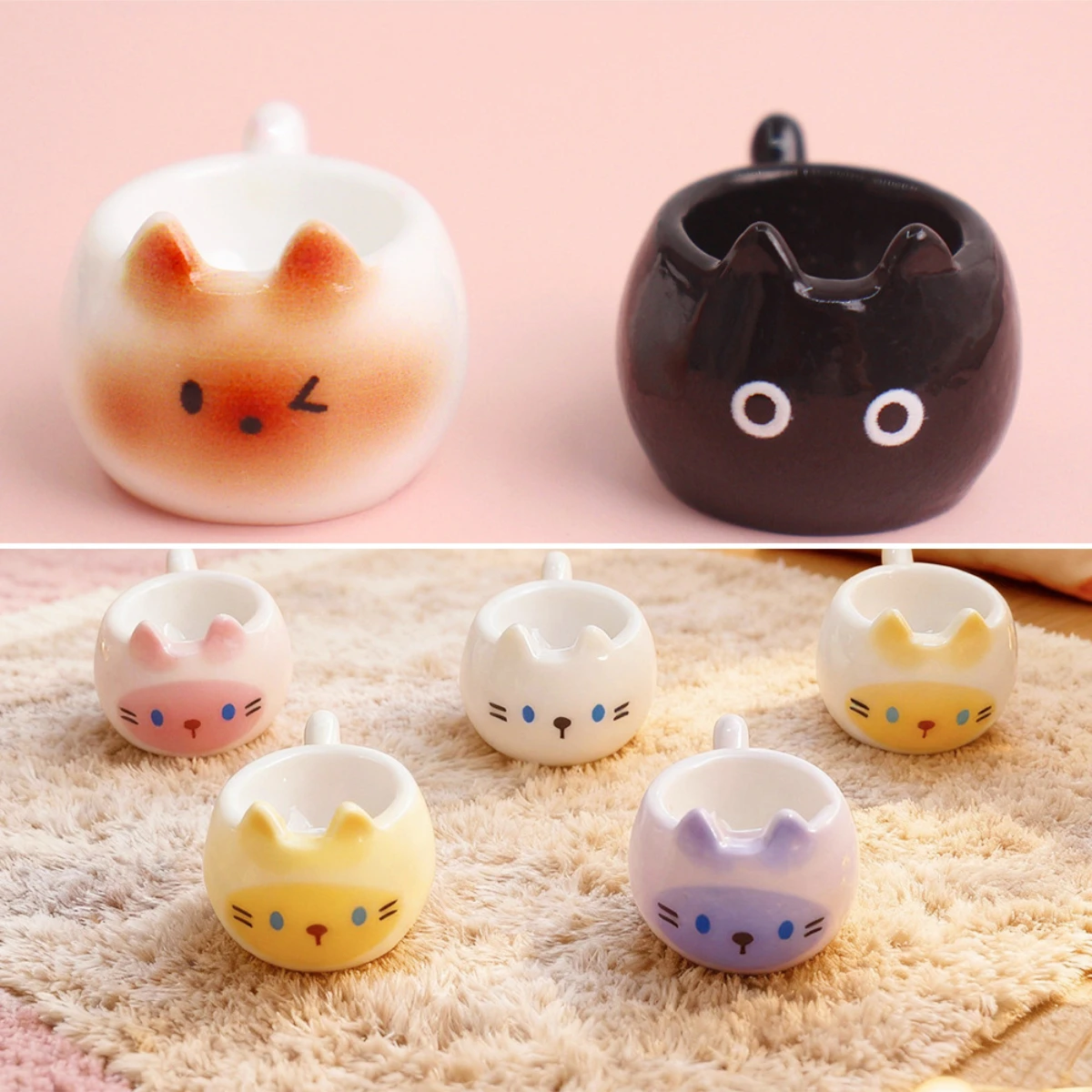 100pcs Kawaii Simulation Miniature Cat Teacup 3D Resin Wholesale DIY Jewelry Keychain Accessories Dollhouse Desktop Decor