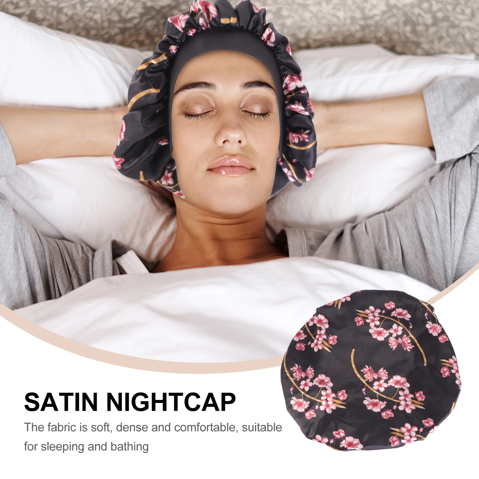 

Атласная шапка для сна для вьющихся волос, эластичный чепчик круглой формы, мягкая дышащая удобная женская шапка для купания, уход за волосами