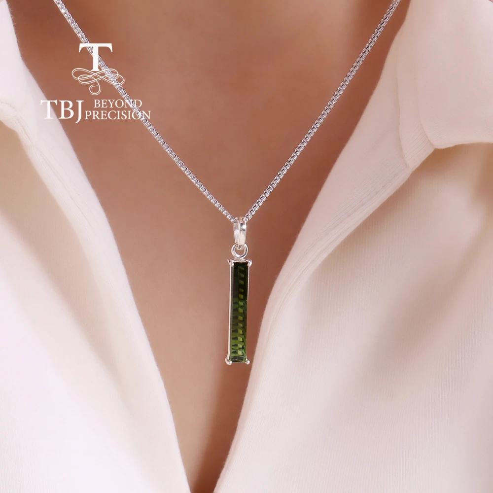 925 Sterling silver pendant necklace natural green fire tourmaline long 45cm necklace handmade jewelry for women wife nice gift