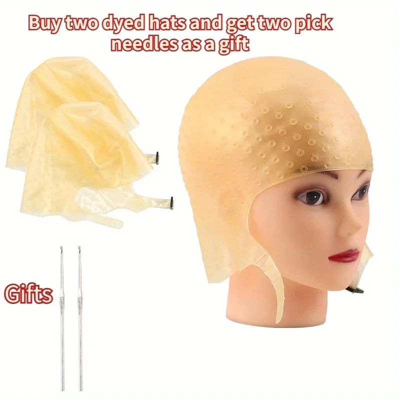 Professional Silicone Hair Coloring Cap Hook Needle Set streaking cap Color Dye Highlighting Reusable Tools Frosting Dyeing