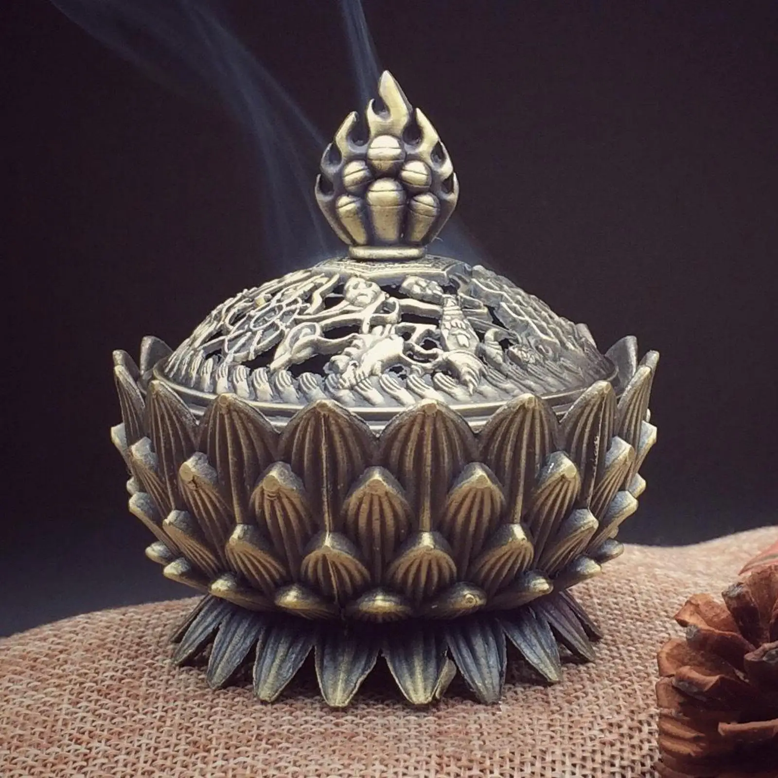 Lotus Flower Burner Middle Eastern Style Buddhism Censer Zinc Alloy Mini Metal