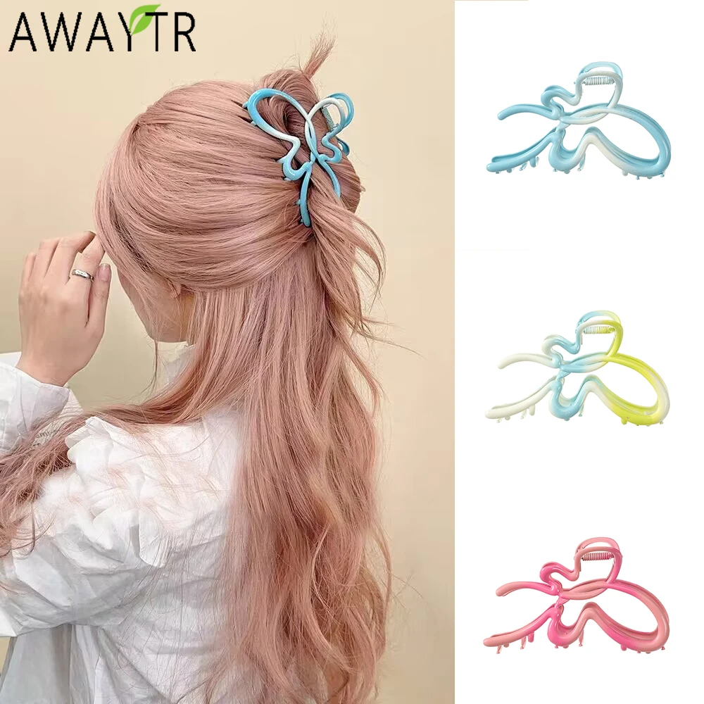 AWAYTR Butterfly Hair Claws Electroplated Alloy Hair Clips Crab For Women Girl Gift Hair Accessories Valentine Headwear