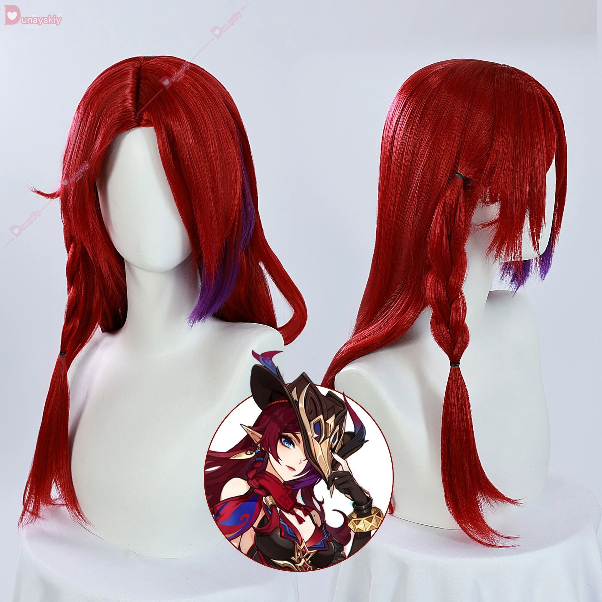 Chasca Cosplay Wig Long Wig Pre Braided Wine Red Gradient Wig Cosplay Anime Cosplay Wigs Heat Resistant Synthetic Wigs