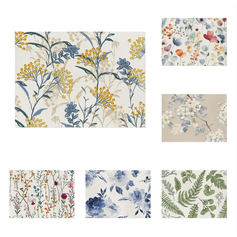 Frisches Blumenmuster Leinen-Tischset, Rutschfeste Wärmeisolierende Matte, Schutz für den Schreibtisch zu Hause