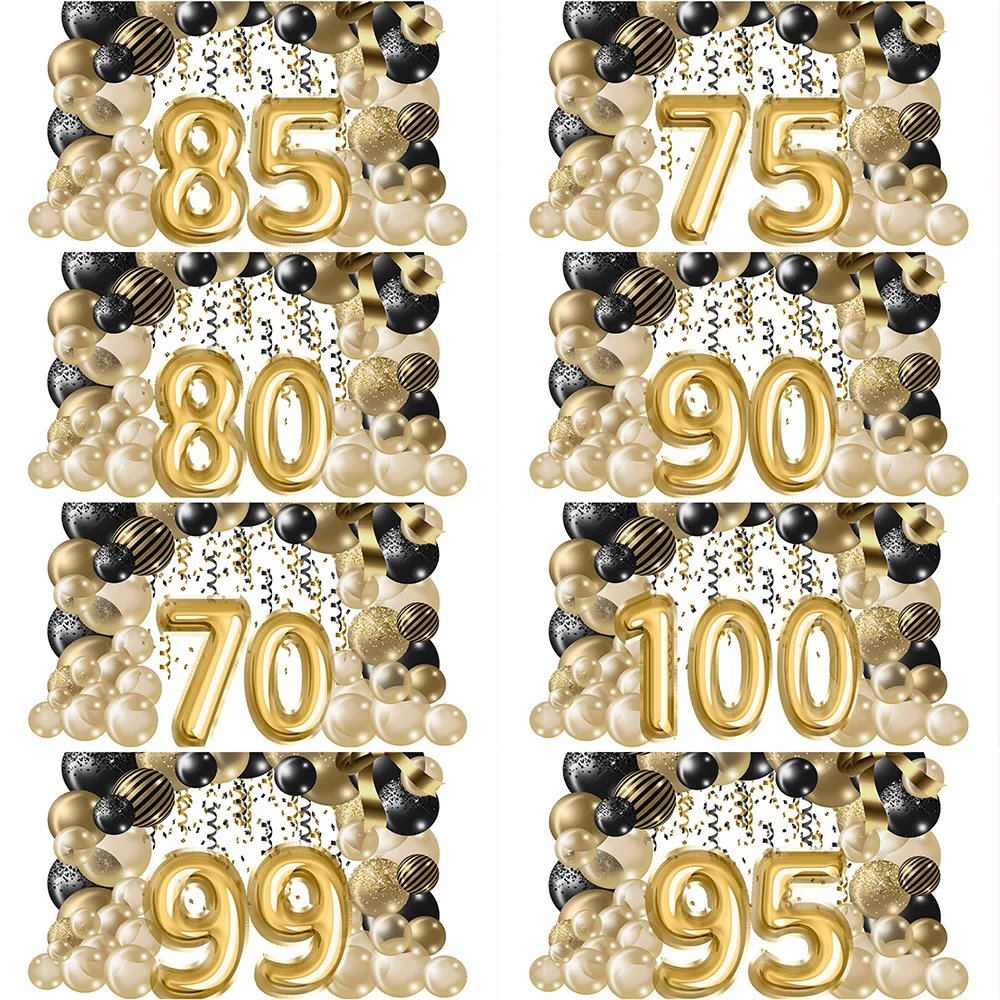 Backdrop For 70s 80s 90s Adults Birthday Party Photography Backgrounds 100 Years Old Black And Gold Banner Balloons Decoration