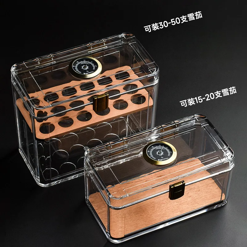 Transparent Cigar Humidor With Cedar Wood Solanol Alcohol Cigar Portable Travel Cigar Humidor With Hygrometer Humidification Bag