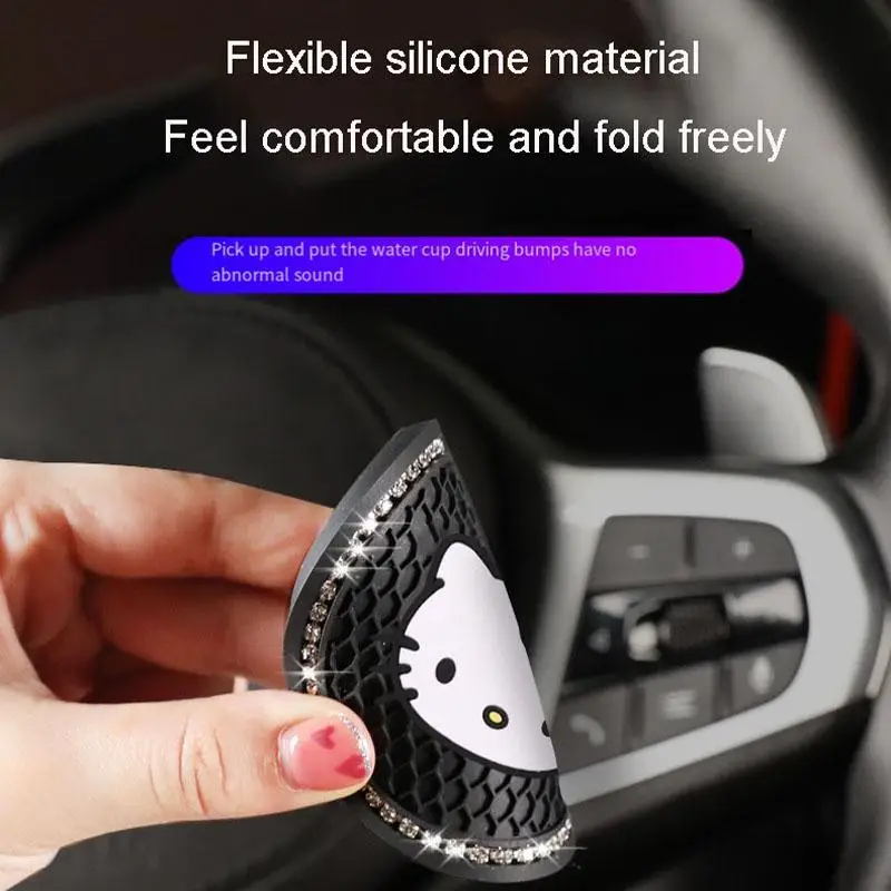 Kawaii Cartoon Vehicle Mounted Rhinestones Coasters Anime Hellokitty Car Interior Accessories Anti-Slip Water Coaster Girl Gift