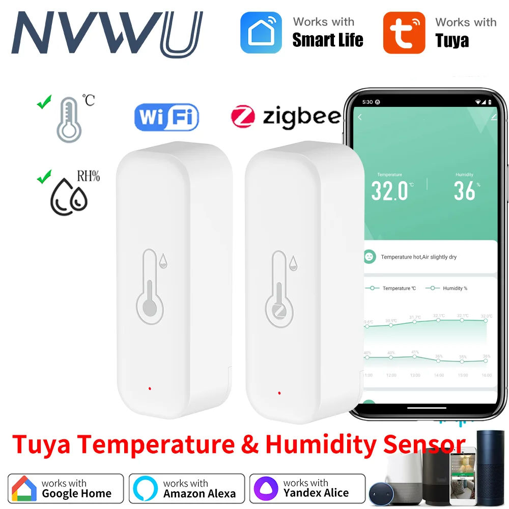 Tuya-Hygromètre intelligent WiFi Zigbee 3.0, température et humidité, alarme à distance, fonctionne avec Alexa, Google Home, Therye.com