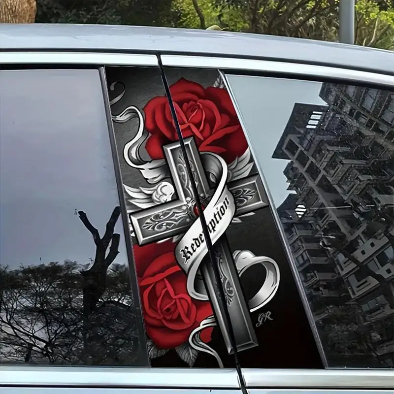 Car Pillar Post Stickers Auto Rose Graffiti Window Pillar Decals Decor Artistic Sense Auto Personality Sticker For B-Pillar