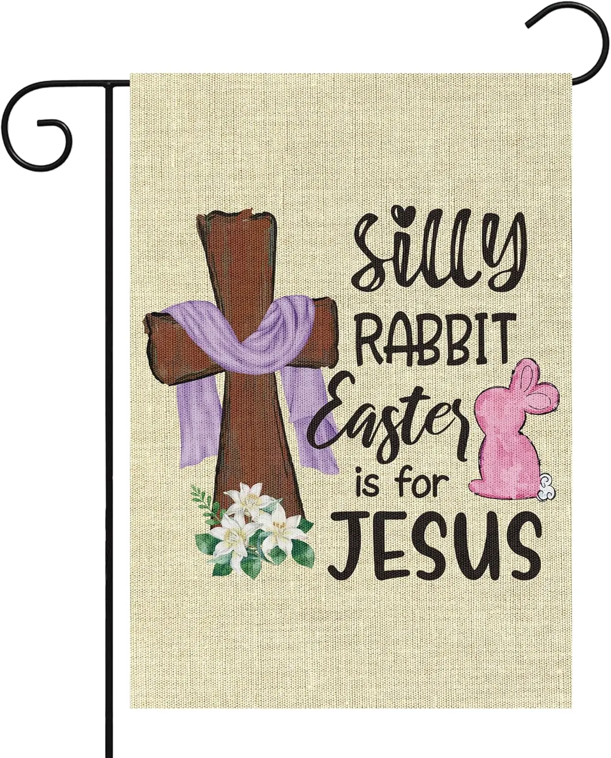 WATINC Silly Rabbit Easter is for Jesus Burlap Garden Flag, Easter Christian Cross Lily Flower Bunny Holiday Farmhouse Yard Outd