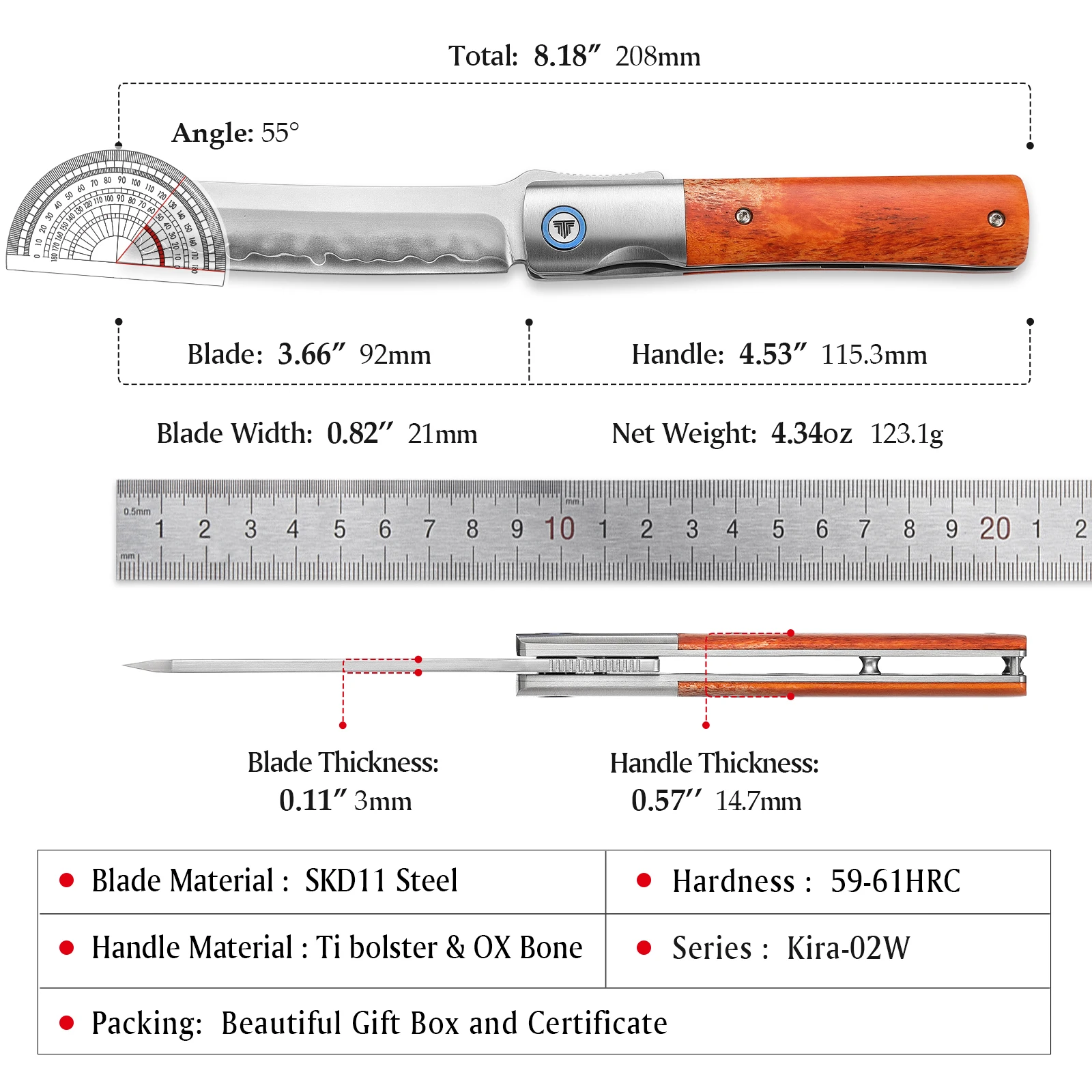 TRIVISA,Folding Pocket EDC Knife for Men，3.66