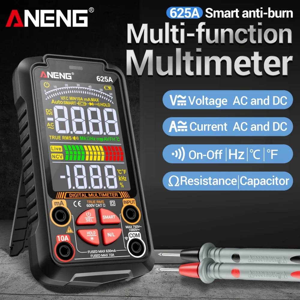 

Automobile Digital Multimeters Tester ANENG 625A AC/DC Voltage Current Resistance Ammeter Voltmeter Capacitance Tester Tools