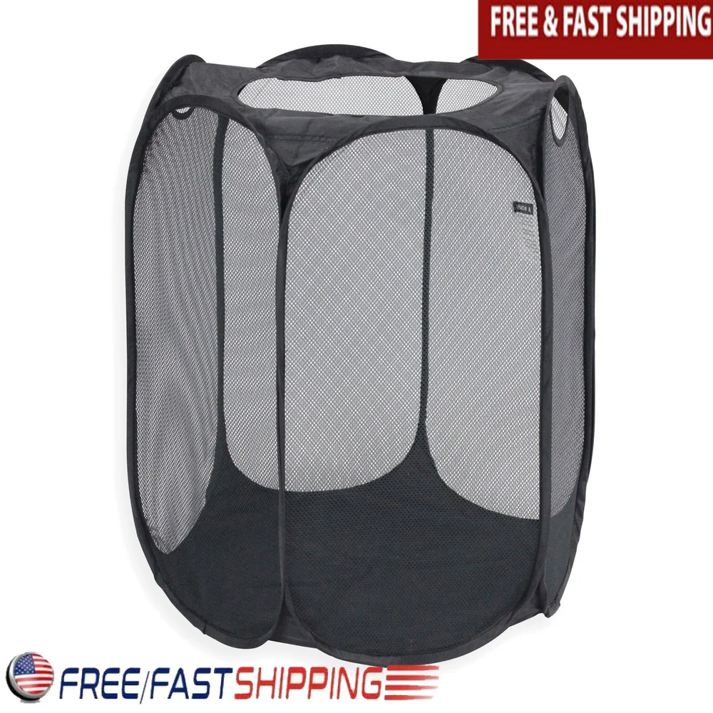 

Breathable Black Polyester Mesh Hexagon Pop-up Laundry Hamper with Heavy Duty Handles Space Saving Foldable Storage Solution