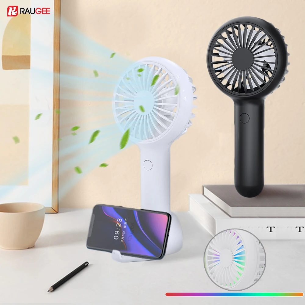 مروحة محمولة صغيرة محمولة قابلة لإعادة الشحن عبر USB مع حامل هاتف 3 سرعات للمكتب والسفر والتخييم ومروحة مكتب صغيرة