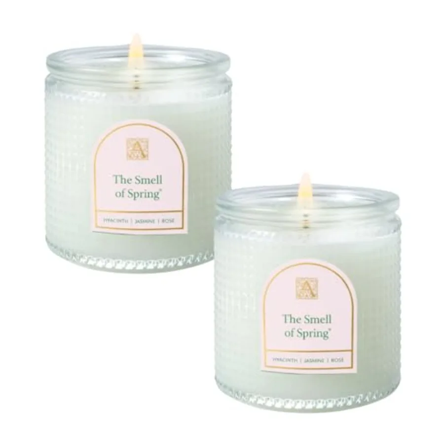 The Smell of Spring Textured Glass Candle Set of 2 Luxury Floral Aromatherapy Candle with Lid Notes of Hyacinth, Jasmine, Rose,