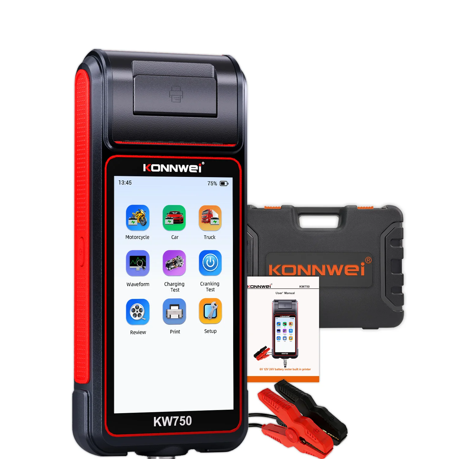 KONNWEI KW750 Battery Analyzer 10-2000 CCA 5.5 Inch Touch Screen For 6V 12V 24V Lead Acid AGM GEL EFB Lithium Battery