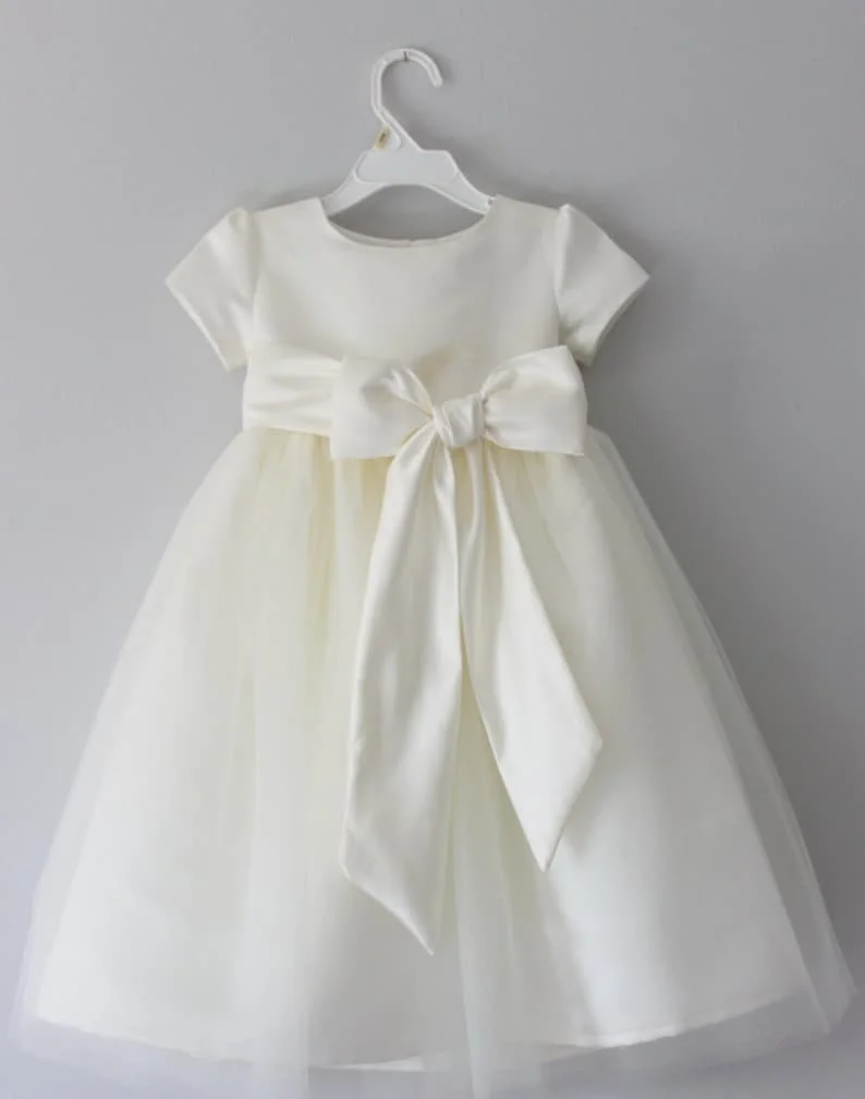 The Angela Dress: Handmade Flower Girl Dress, Tulle Wedding Communion Bridesmaid Tutu Dress