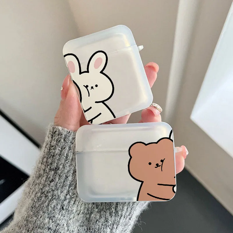 Funny Bunny Bear Paired Couple Case for Airpod Pro 2 3rd Earphone Case for Airpod 2 Soft Clear Matte Cover Bag Accessories Skin