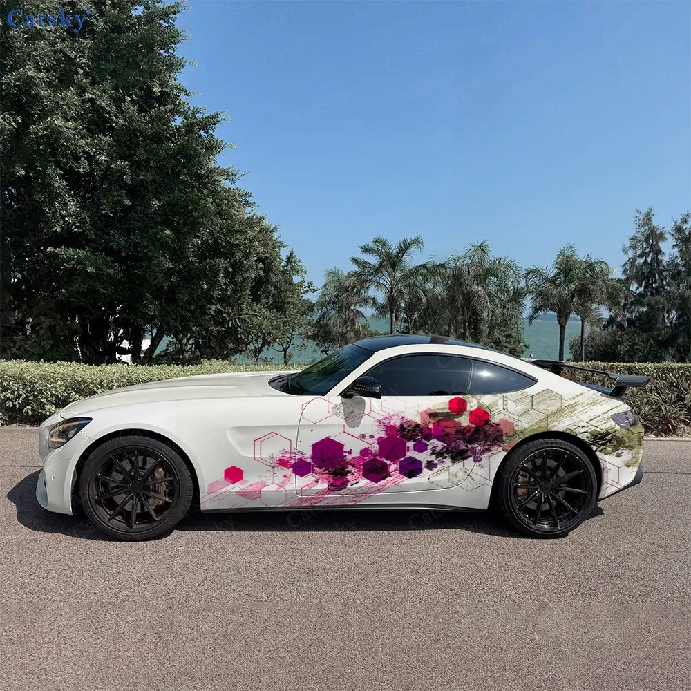 2pcs Hexagon Geometric And Cyber, Durable, Fade-resistant, Enhance Vehicle Aesthetics With Bold Artistic Design Car Vinyl Wraps