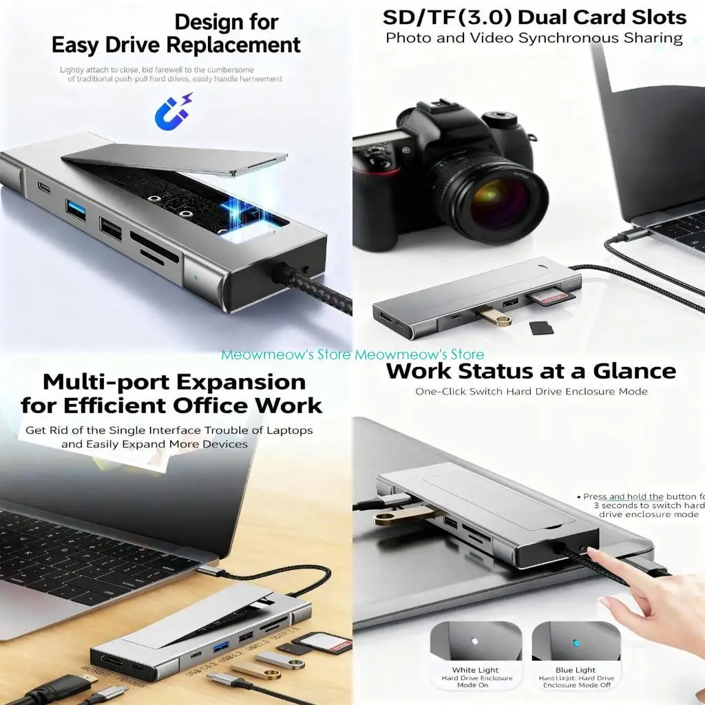 W91A USB Hubs for M.2 SSD Supporting 10Gbps USB 3.2 Fast Data Transfer