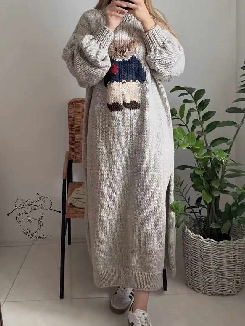 Autumn and Winter New Korean Embroidered Cartoon Bear Tank Top Skirt Undercover Set Loose and Fashionable