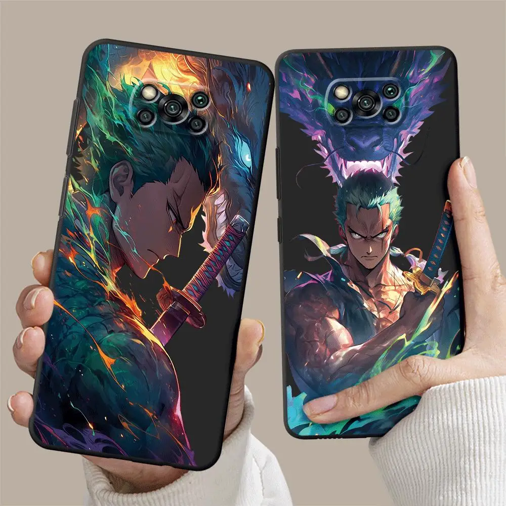 O-One Piece Zoro Phone Case for Xiaomi Poco X4 GT M5 C40 X3 X4Pro 5G X3 NFC X3 Pro F3 M5s X5Pro 5G Silicone Black Soft Cover