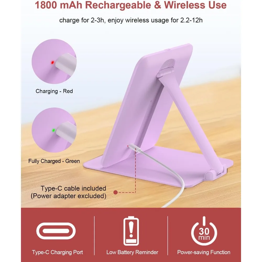 مرآة مكياج LED محمولة مع تكبير 10 مرات، وحامل قابل للتعديل، وبطارية قابلة لإعادة الشحن - أرجواني #6