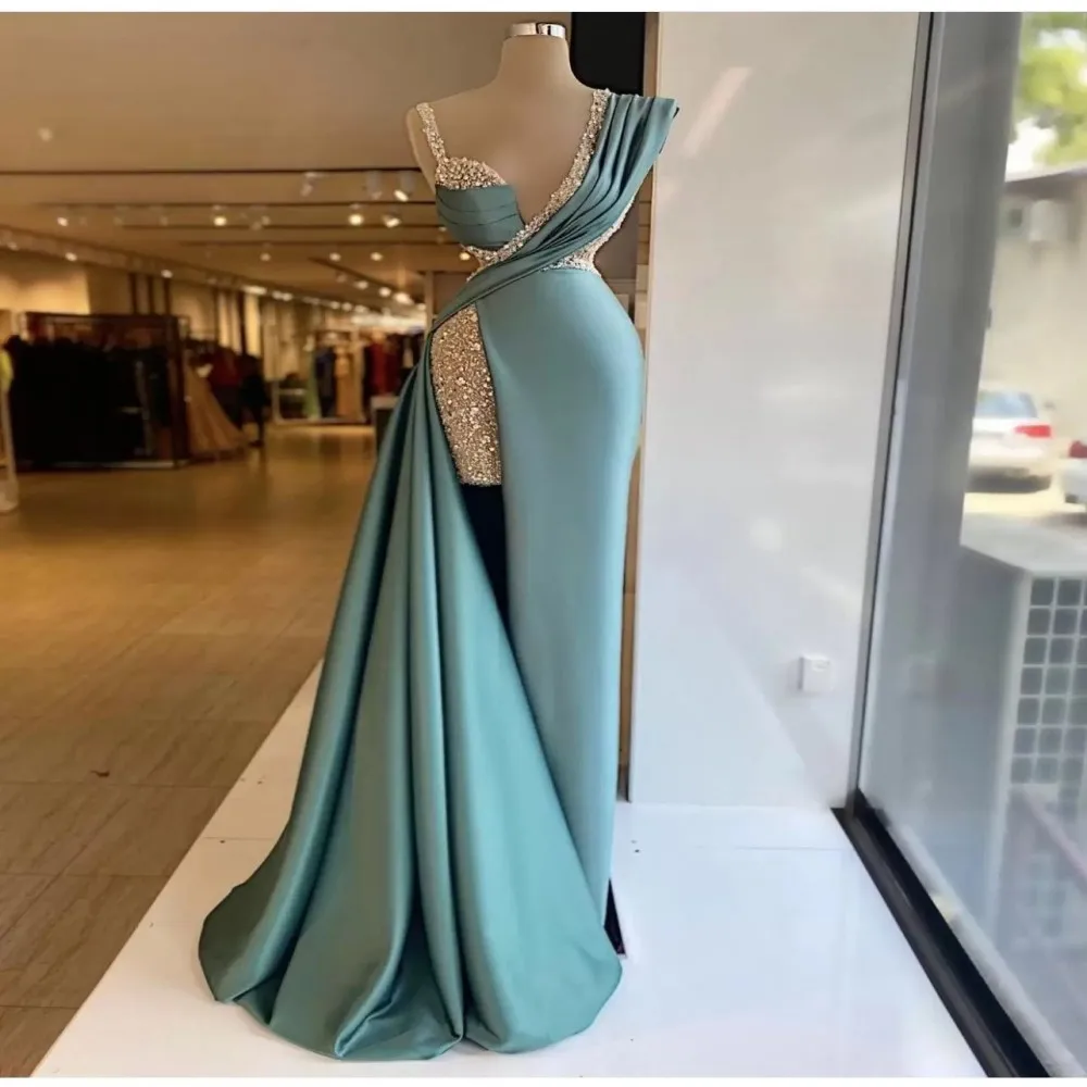 2023 Sparkly Sequins Side Split Mermaid Evening Dresses Crystal Long Formal Prom Gowns Custom Made Plus Size Pageant Party Wear image 4