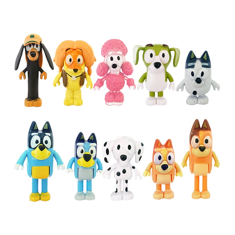 10Pcs/Set Bingo And Bluey Figures Family Figure Cartoon Anime Bluey Whole PVC Action Model Figurine Children Christmas Toys Gift