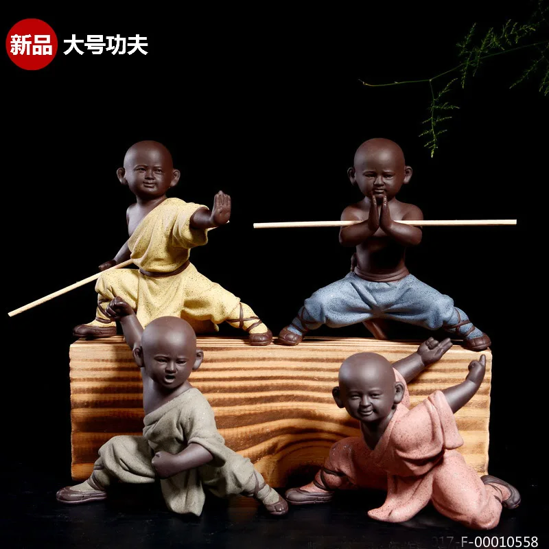 

4pcs--OFFICE home TOP Marvellous Spiritual ART CHAN DAO Little Monk Chinese Shaolin Temple Kung Fu porcelain ceramic ART