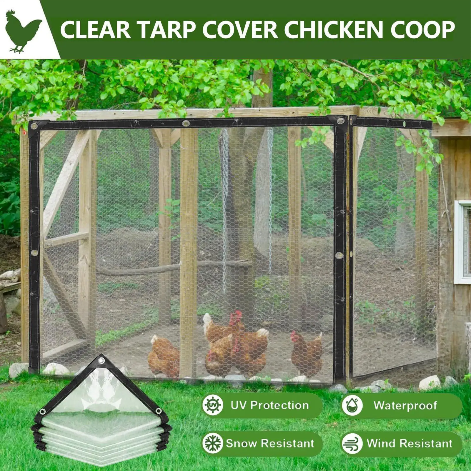 Clear Waterproof Tarp Waterproof Clear Tarp Garden Transparent Cover For Patio Porch Garden Greenhouse Enclosure Shelter Chicken