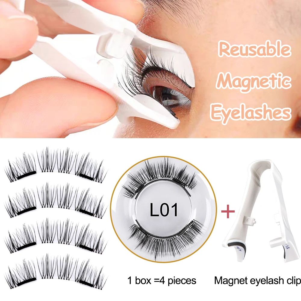 Reusable Magnetic Eyelashes with Applicator Tweezers set 3D Natural Magnetic False Eyelashes Self-adhesive lashes strip supplies