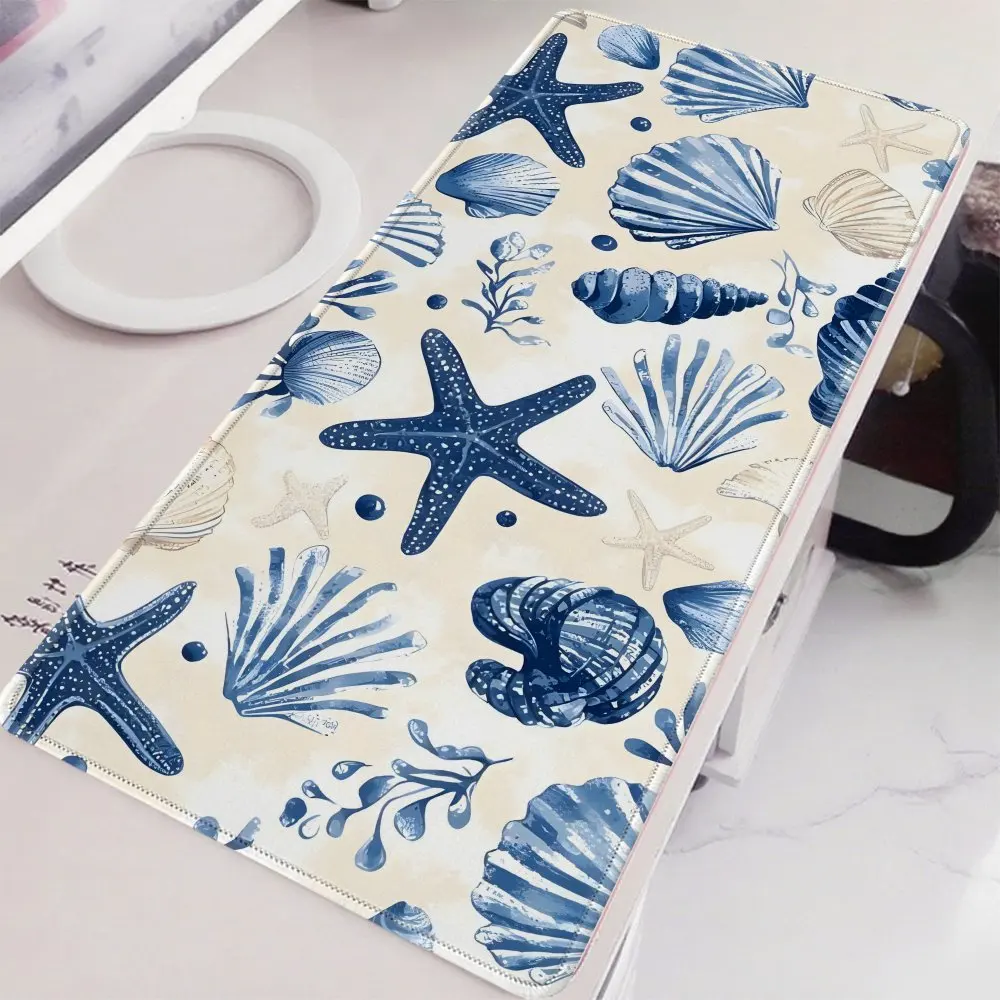Blue Starfish and Shells Pattern Desk Mat Extra Large Non-Slip Rubber Gaming Mouse Pad for Computer
