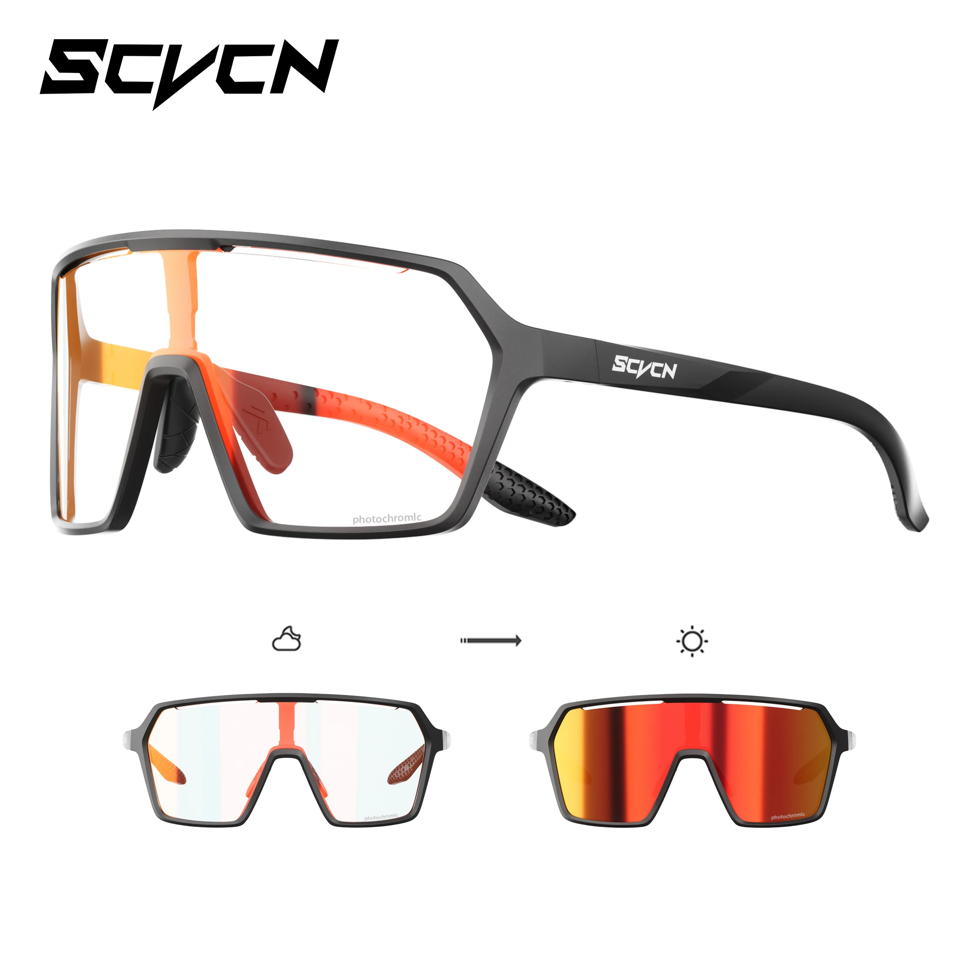 SCVCN Photochrome Sonnenbrille für Herren, Fahrradbrille UV400n, Damen-Fahrbrille, MTB-Rennrad-Sportbrille, Laufbrille