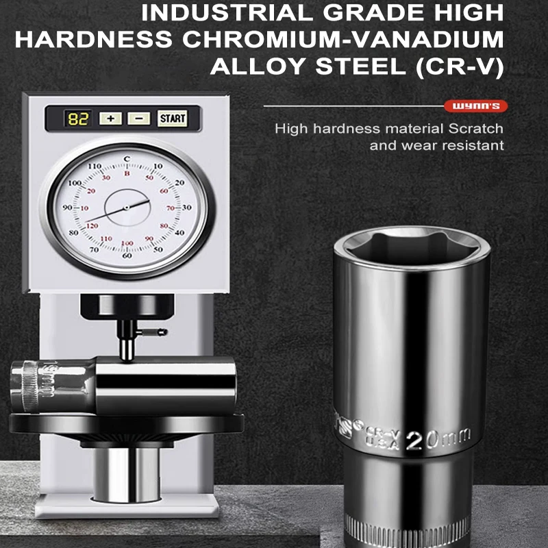 WYNN'S 1/2" Long Impact Socket 8 to 32mm Drive Wrench Socket Head Cr-V Steel for Pneumatic Electric Wrench Drill Metric Hex Tool