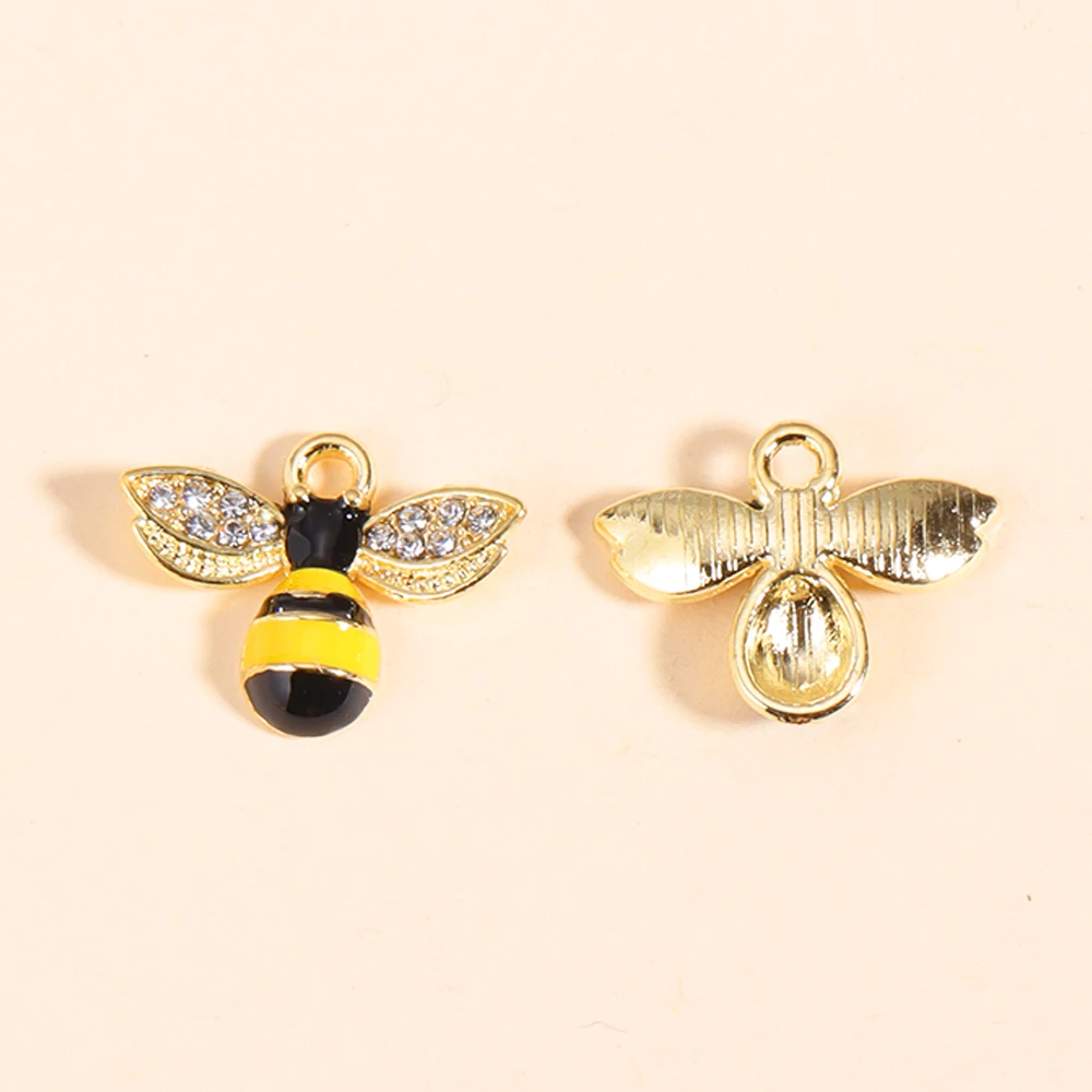 10Pcs Rhinestone Bee Enamel Charms Alloy Metal Pendants For DIY Necklace Bracelet Earring Fashion Jewelry Making Crafts 15x17mm