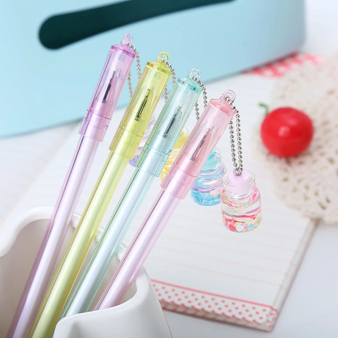Macaron Color Bottle Charm Gel Pen, Cute Transparent Stationery for School Office Kids Gift