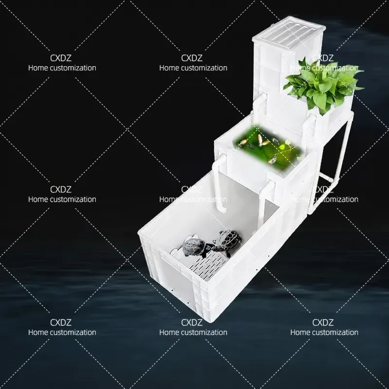 Turtle Tank with Filter Box Ecological Hydroponics Large Fish Tank Turtle Feeding Box Drip System for Turtle Fish Co-breeding