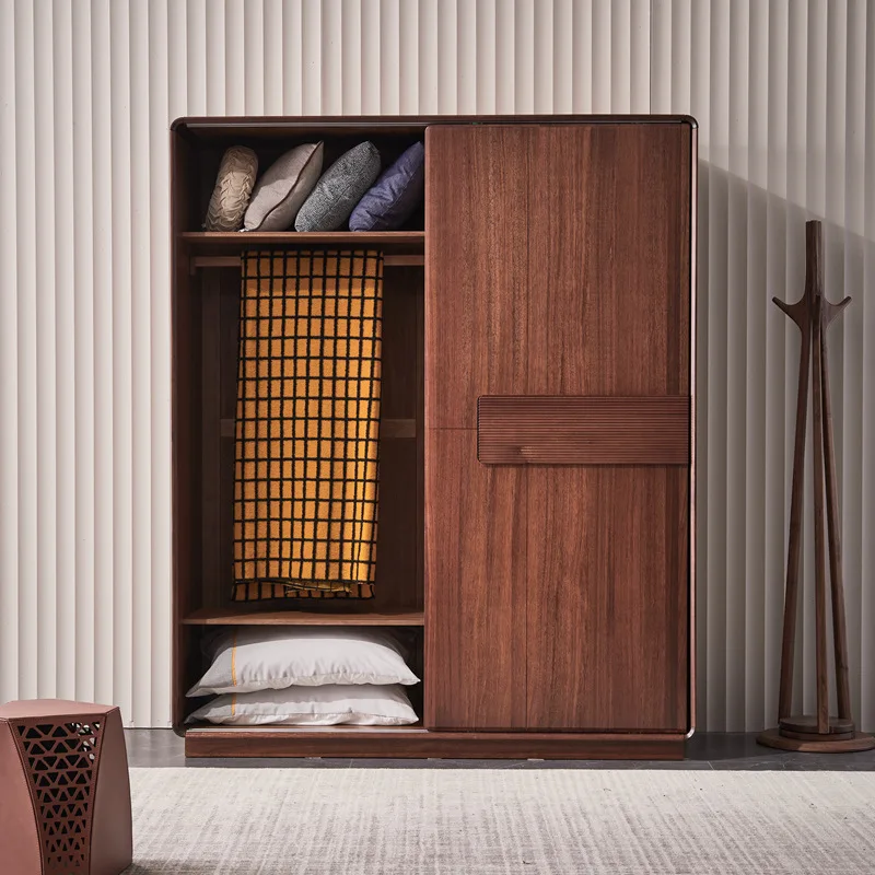All solid wood sliding door wardrobe light luxury simple storage cabinet locker