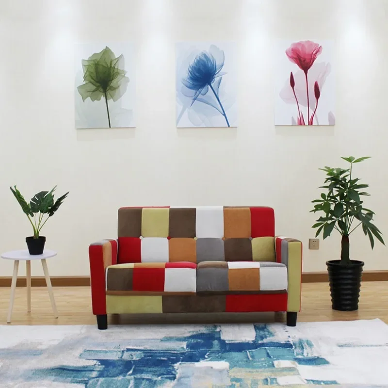 Nordic small apartment fabric sofa small fresh plaid cafe bedroom study single