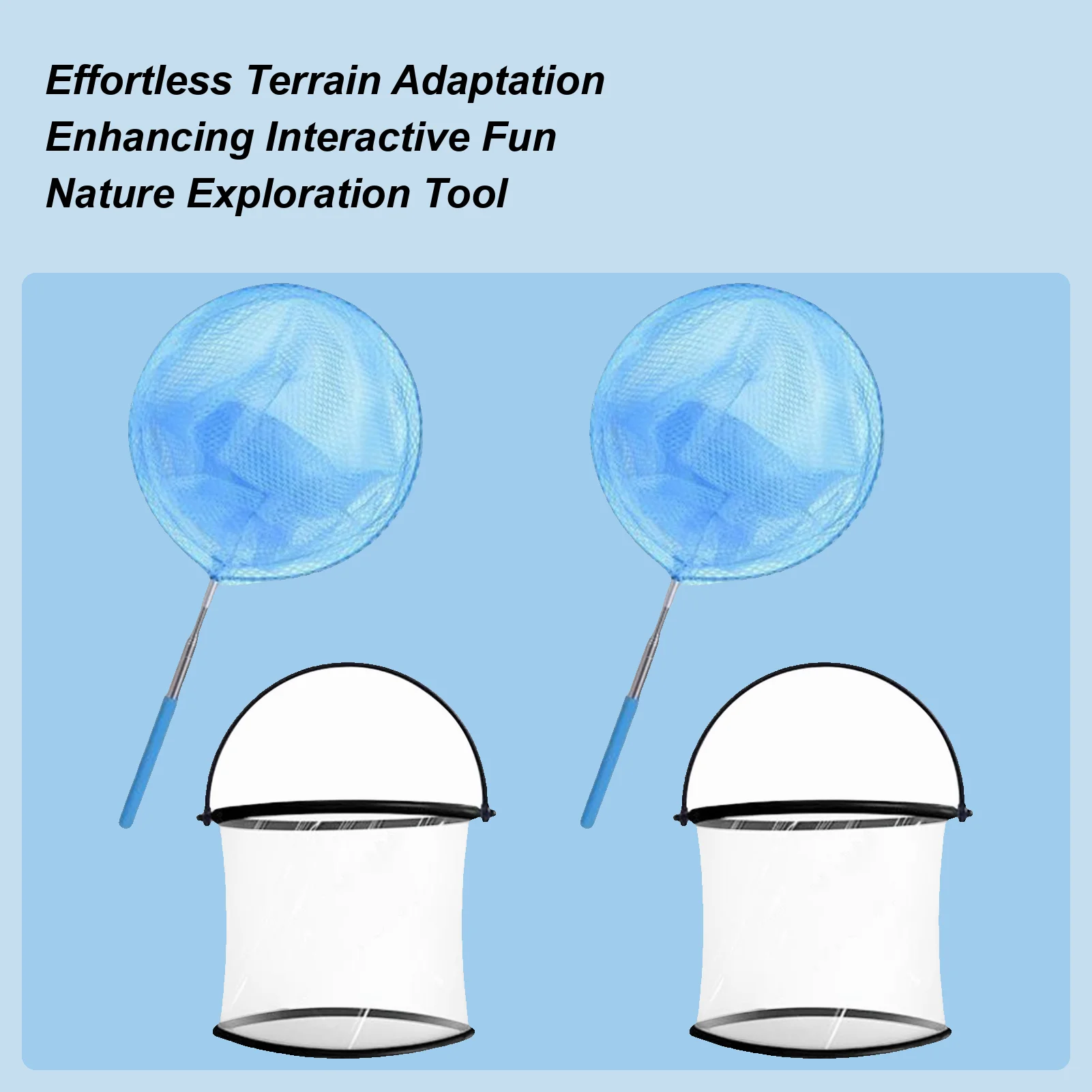 

2pc Kids Outdoor Fishing Net Retractable Stainless Steel Fishing Insect Tdpole Catching Fishing Net Toy Set With Folding Bucket