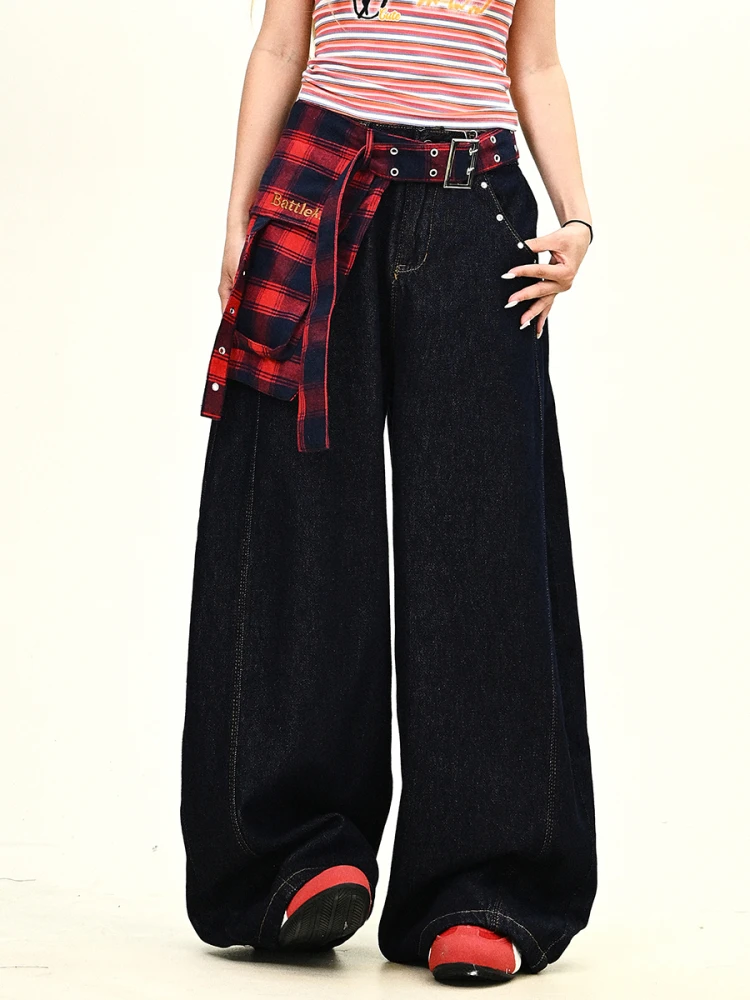 Amerikanische Retro-Jeans mit weitem Bein für Damen, Sommer, neues Sle-Messer, blauer Jeansrock, hängender Vorhang, Taillenreißverschluss