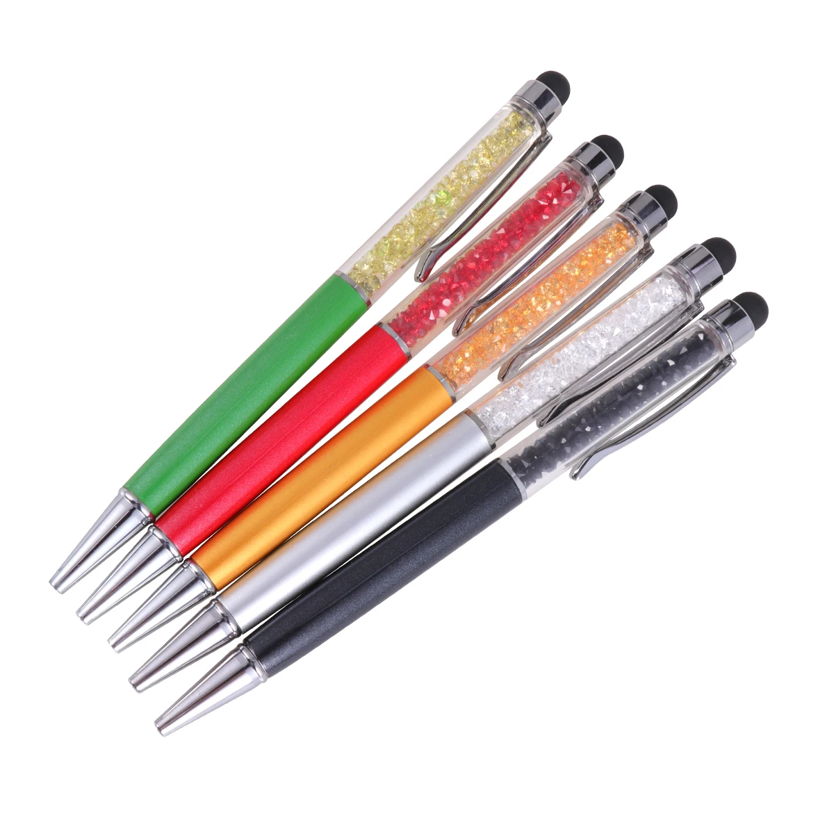 

5pcs Crystal Pen Capacitive Touch Crystal Stylus Screen Handwriting Yellow Body Rhinestone BallPoint for Phone PC