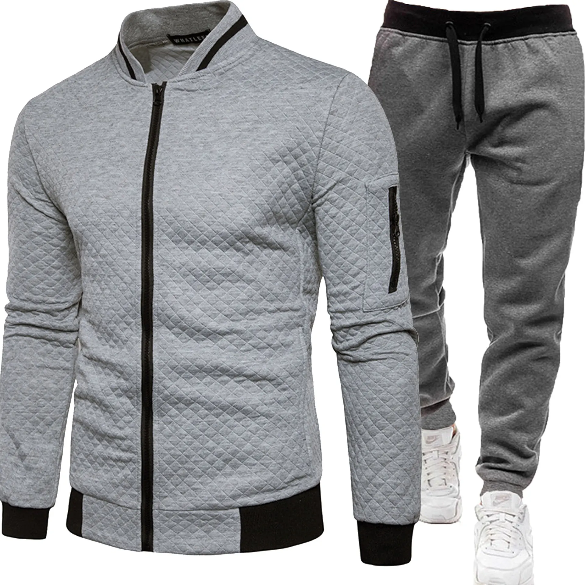 Herren Gesteppte Bomberjacke Trainingsanzug Herbst Winter Reißverschluss-Cardigan Sweatshirt Jogginghose Zweiteiliges Casual Sportbekleidungs-Set – Detail 20