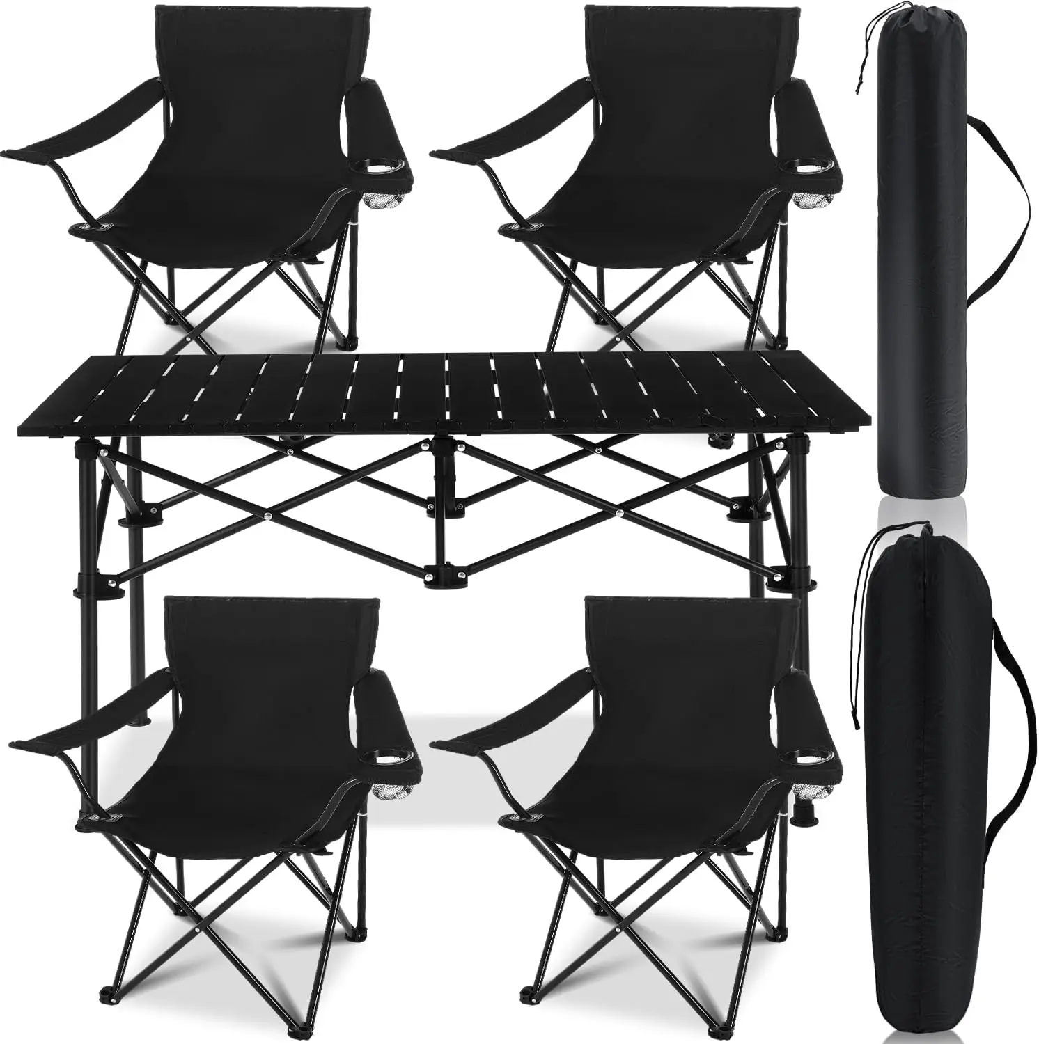 Silla de acampada portátil de 5 piezas, mesa de Camping plegable de tela Oxford para exteriores, mesa de campamento portátil para césped