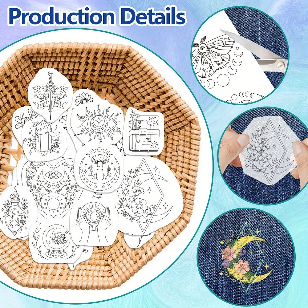1Set 4 Sheets 11.6x8.2 Inch Stick And Stitch Embroidery Patterns Non-woven Fabrics Water Soluble Embroidery Stabilizers