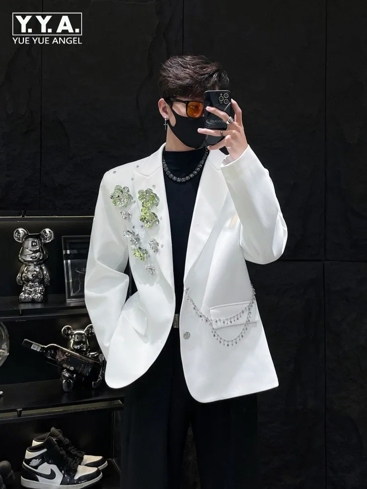 

Fashion Men Appliques Flower Suit Jacket High Quality Male Stage Performance Blazers Casual Outerwear Youthful Style Loose Coat